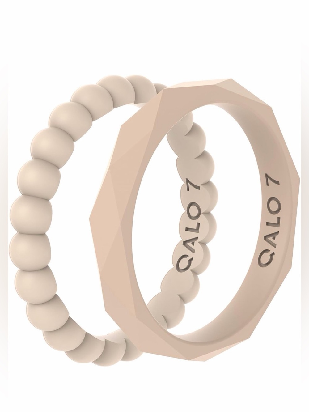 NWT Qalo Women’s Rubber Wedding Ring Stack Bead & Geo, Nude, Size 5